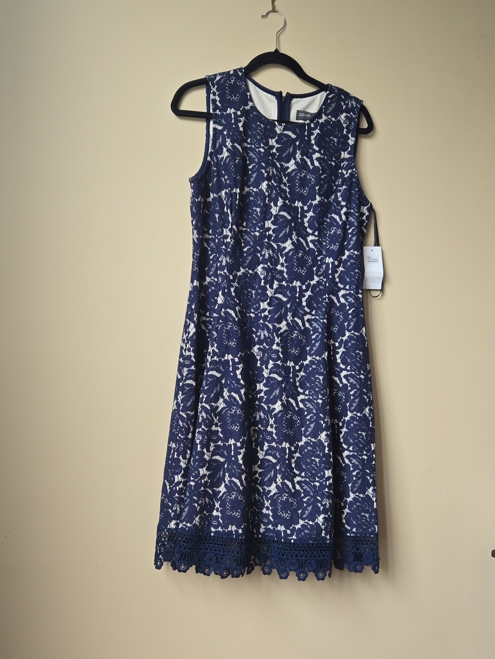 Donna Ricco Navy and White Lace Midi Dress